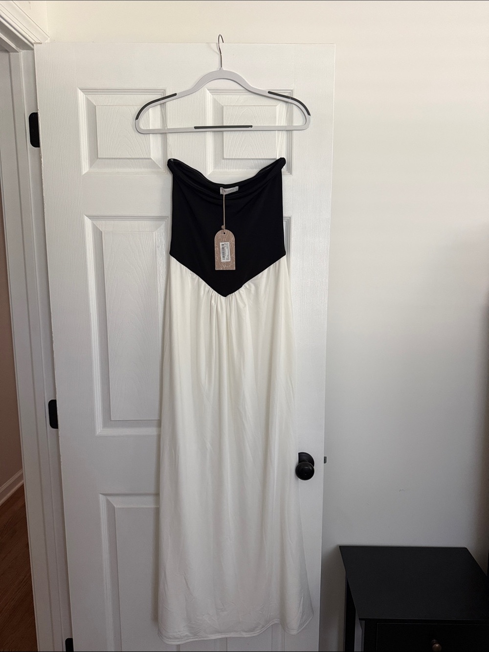 Meshki Strapless Black and White Maxi Dress
